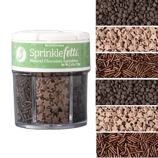 Sweets Indeed Dye Free Chocolate Sprinkles 6 Cell Jar – No Artificial Dyes Quins, Jimmies and Star Sprinkles for Baking & Decorating Cupcakes, Cookies, Cakes & Desserts – 2.75 ounces