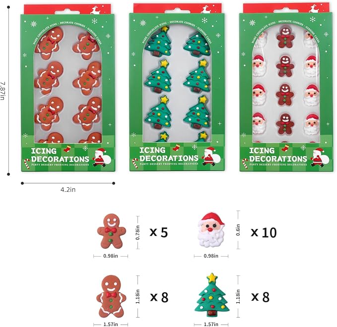 Edible Christmas Cookie Decorations, Edible Gingerbread Men, Christmas Tree, Santa Claus Icing Decorations, Gingerbread House Decorations, Perfect for Cupcakes, Cake, Cookies, and Ice Cream Topping