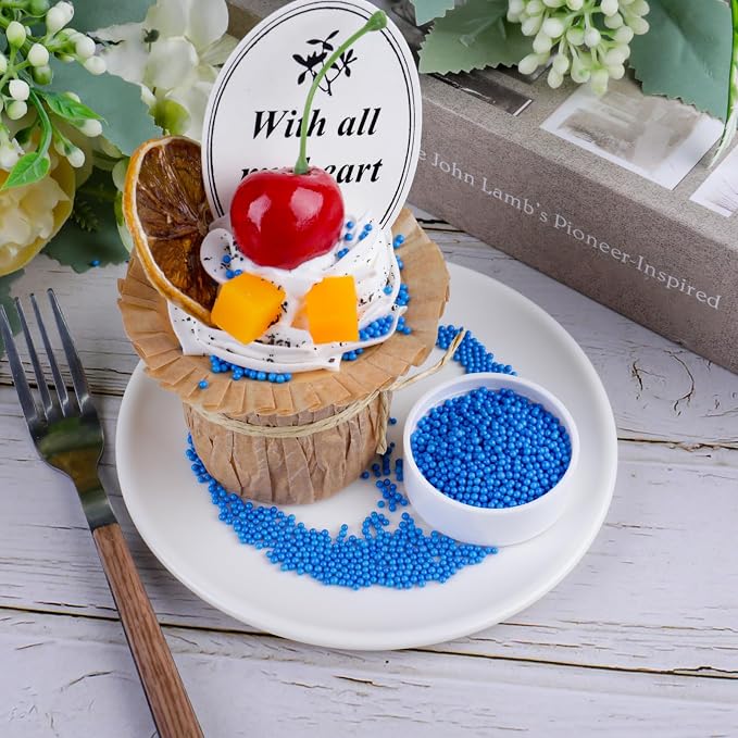 Blue Nonpareils Sprinkles - 2mm Edible Mini Pearl Sprinkles for Cake Decorating, Cupcake, Cookie, Baking, Donuts, Ice Cream Toppings, Wedding Party Supplies 130g/4.58oz