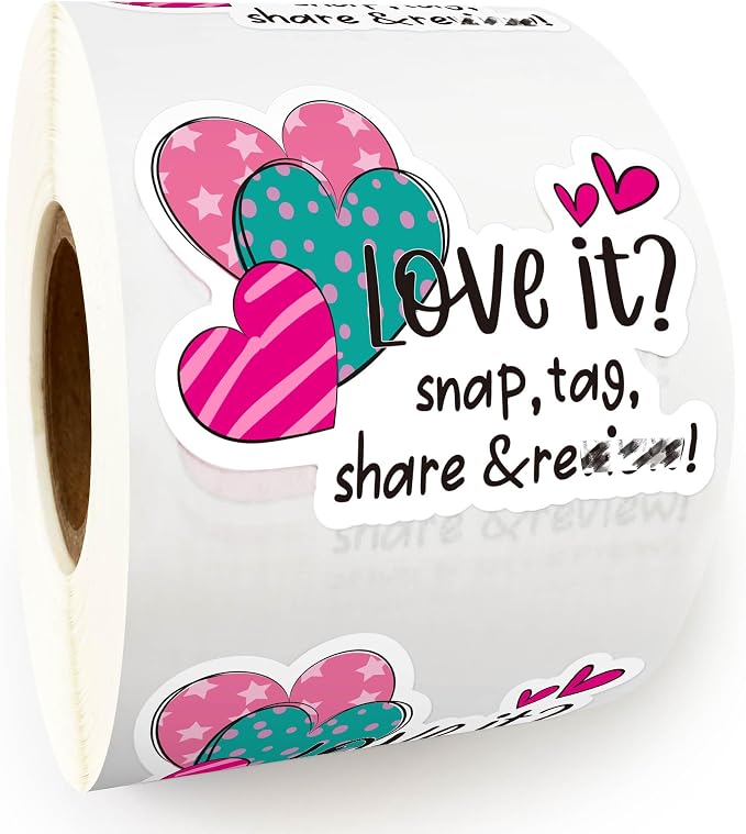 Love it Brag About it Stickers Roll, Snap Share Review, Handmade Boutique Packaging, Bracelet Business, Try Me - 500pcs