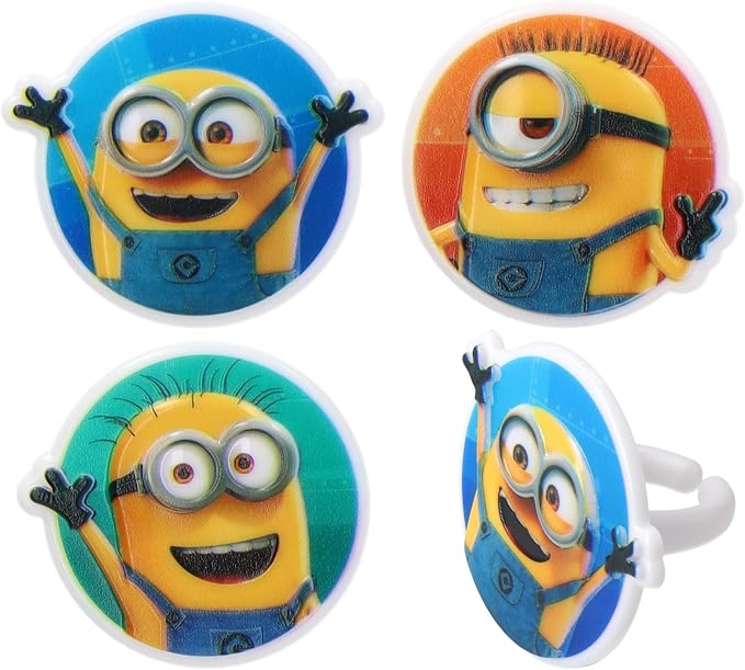 DecoPac Minions Cupcake Rings, 24 Despicable Me™ Cupcake Decorations, Phil, Carl and Bob - 24 Pack