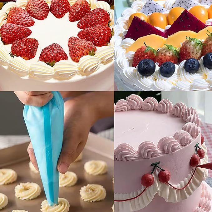 12Pcs Piping Tips and Piping Bag with Coupler Set Stainless Steel Cake Decorating Piping Tips for Cupcake Puff Cookie - 2Pcs Cleaning Brush