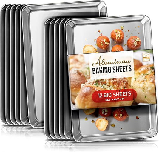 Eatex Aluminum Baking Sheet Set, 12 Pack Cookie Sheet Set, 21” x 15” Large Baking Pan Set, Cookie Sheets for Baking Nonstick, Baking Pans Set, Steel Baking Sheets for Oven, Big Sheet Pans for Baking