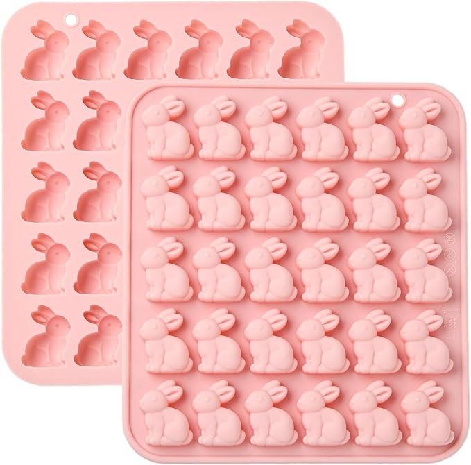 Ipotkitt 2pcs Pink Rabbit Shaped Silicone Candy Molds Easter Animal Gummy Molds for Jelly Fondant Chocolate Candy Mousse Ice Cake DIY Crafts Keto Fat Bomb
