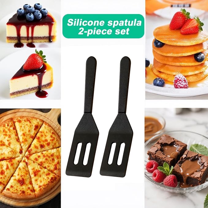 Small Silicone Spatulas 2 Pack: Mini Heat-Resistant Spatula for Nonstick Pans, Thin Baking Utensil for Cookies, Brownies & Kitchen Use (Black Set 2)