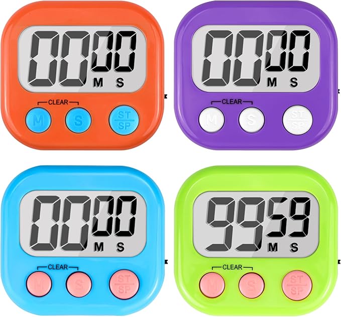 Digital Timer for Kids Teacher Supplies Classroom Timer for Study Learning Management Kitchen Work Exercise-4Pack Blue Green Orange Purple