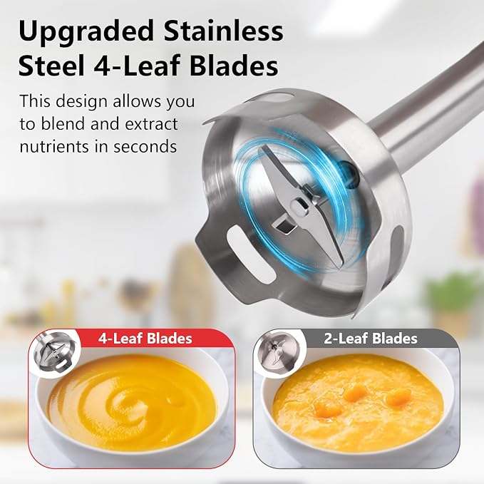 Liebe&Lecker Cordless Immersion Blender, 3-in-1 Handheld Stick Blender | Rechargeable Electric Mixer Set with Whisk & Milk Frother, 8-Speed Hand Blender for Shakes, Soups, Coffee, Zero BPA (Red)