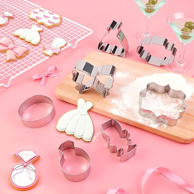 7 Pieces Bow Knot Bridal Shower Cookie Cutters Set - Stainless Steel Cookie Biscuit Cutting Molds for Women Diamond Ring Wedding Dress Wedding Party DIY Craft Home Baking Supplies