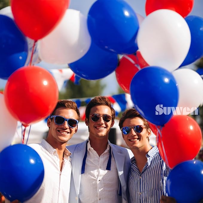 SUWEN Red White and Blue Balloons, 60pcs 12 inch Red White and Blue Decorations Latex Balloons for Independence Day July Patriotic Birthday Anniversary Veterans Party Decorations