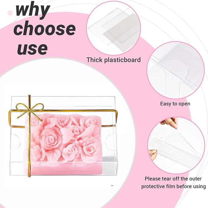 JCXGRVC 100PCS 3.5"x2.36"x1.2" Inch Clear Plastic Soap Boxes Packaging - Small Bakery Favor Boxes for Macarons, Cookies Candies, Perfect for Homemade Soap Gifts, Wedding & Birthday Parties