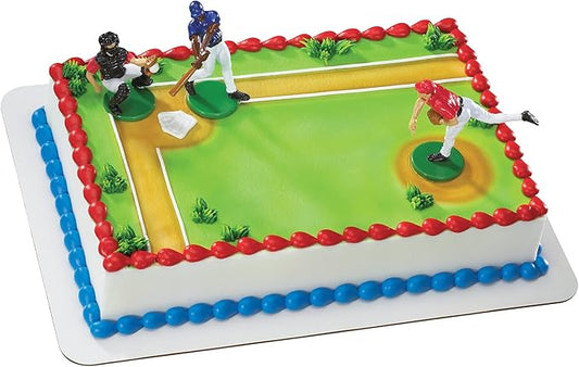 DecoSet® Batter Up 3 Piece Decorations Set, Cake and Cupcake Toppers for Baseball Themed Birthdays, Celebrations, and Parties, Food Safe, Re-usable, Red, Blue