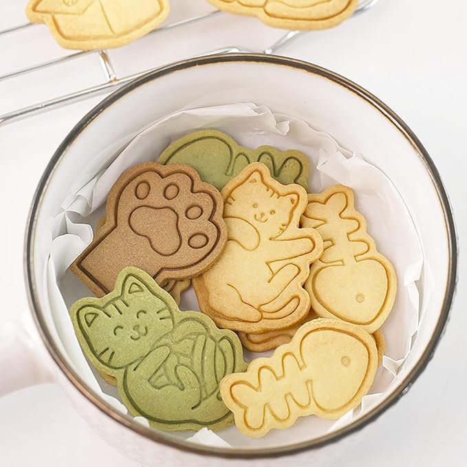 Cute Cat Cookie Cutters 8 Pcs Cartoon Kitty Shape Pancake Pastry Molds Baking Tools for Cat Birthday Party Decorations (Kitty B)