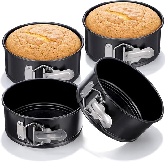 4 Pcs 6 Inch Springform Pan Set, Nonstick Round Cheesecake Pan with Removable Bottom, Baking Cake Mold with Stainless Steel Spring Buckles for Cheesecake, Pie, Pizza, Quiche, Black Bakeware
