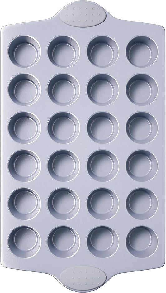 BRONYPRO 24-Cup Non Toxic Nonstick Ceramic Mini Muffin Pan & Cupcake Tin, PFOA & PFOA Free, Heavy Duty Rust-Resistant Aluminized Steel, Oven & Dishwasher Safe, Light Gray
