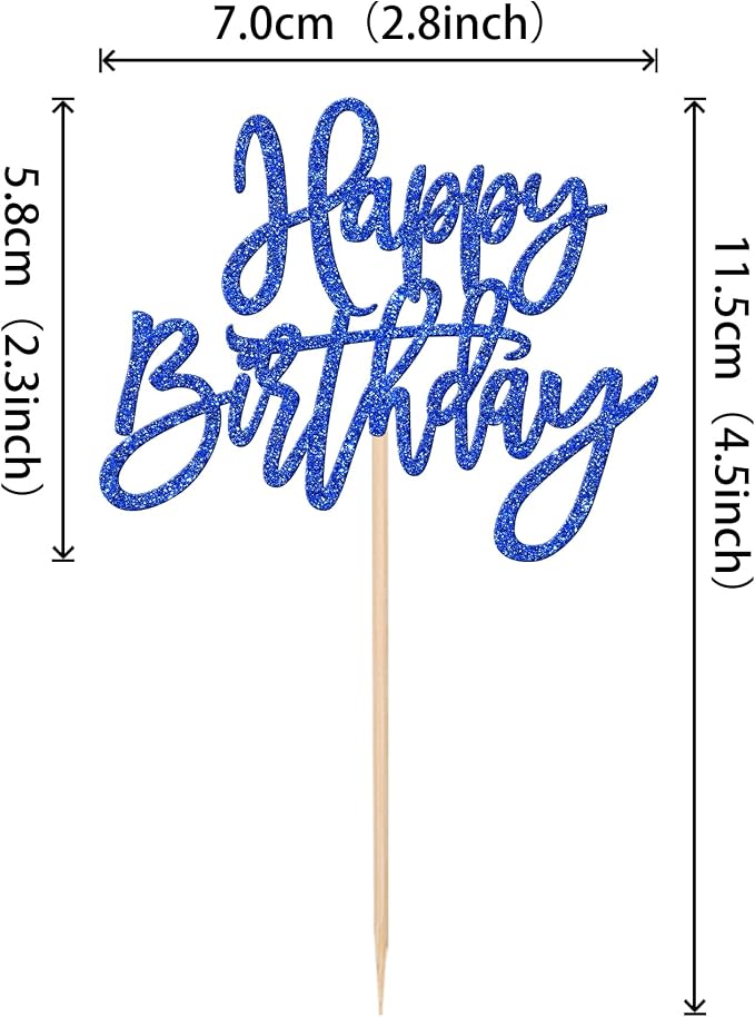 24 PCS Happy Birthday Cupcake Toppers Glitter Picks for Celebrating Anniversary Theme Party Cake Decorations Supplies Dark Blue