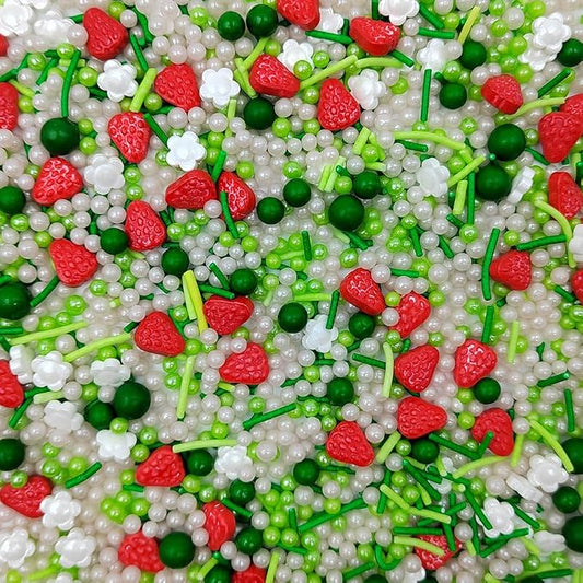 Edible Strawberry Sprinkles for Cake Decorating, Edible White Flower Sprinkle Strawberry Shortcake Baby Shower Decorations Sprinkles Cookie Decorations Cupcake Toppers Ice Cream Donut Decoration