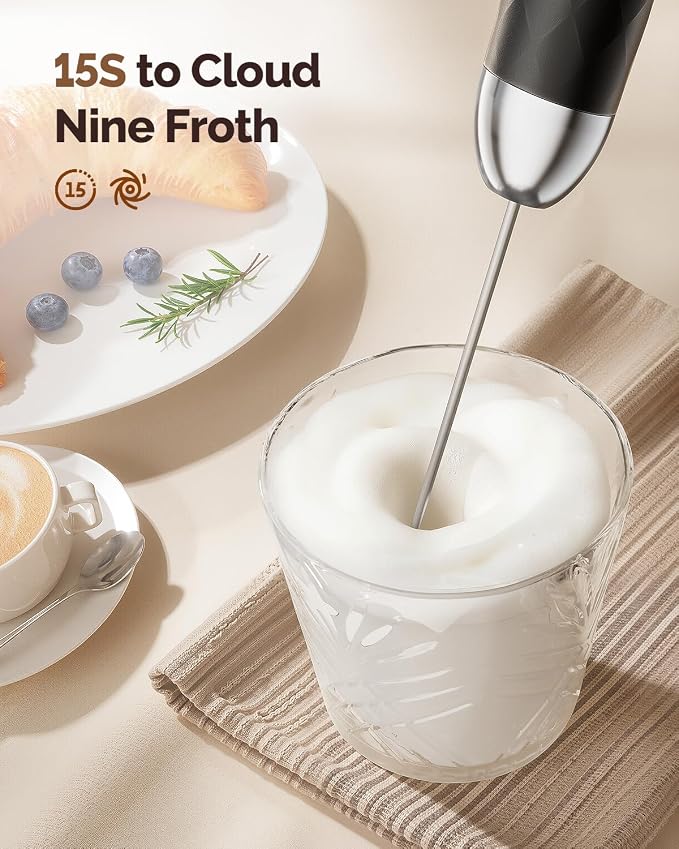 Maestri House Rechargeable Milk Frother with Stepless Speed Control, LunaFro 2.0 Handheld Electric Foam Maker Waterproof Drink Mixer Foamer for Lattes, Cappuccino
