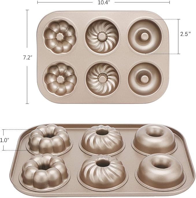 Beasea Donut Molds for Baking 6-Cavity, 2 Count Mini Small Doughnut Baking Pan Nonstick Bagel Carbon Steel Tray Bagels Mold for Oven