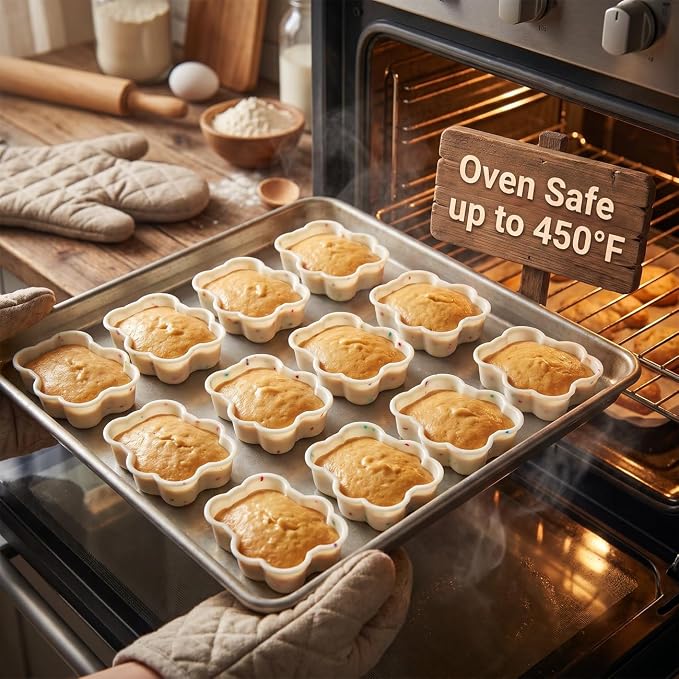 Silicone Mini Fluted Cake Pan Set 12 Pack Nonstick Mini Flan Molds Cute Baking Mold for Cupcakes Donuts Muffins Brownies Cornbread Jelly for Owen Reusable Baking Tray(White, Moon)