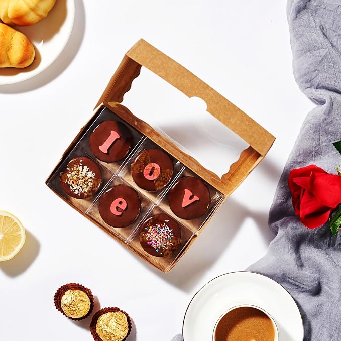 Brown Rectangular 7"X4.3"X1.5" Clear Window Disposable Snap-Flip Top 50 Count Pastry Boxes for Cookies, Macarons, Chocolate, Cake, Pastries, Dessert