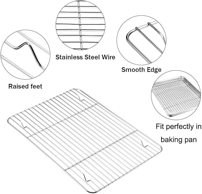 TeamFar Cooling Rack, Baking Roasting Rack Stainless Steel for Baking Sheet Oven Pan, Healthy & Rust Free, Mirror Finish & Dishwasher Safe - Set of 2(15 inch & 11 inch)