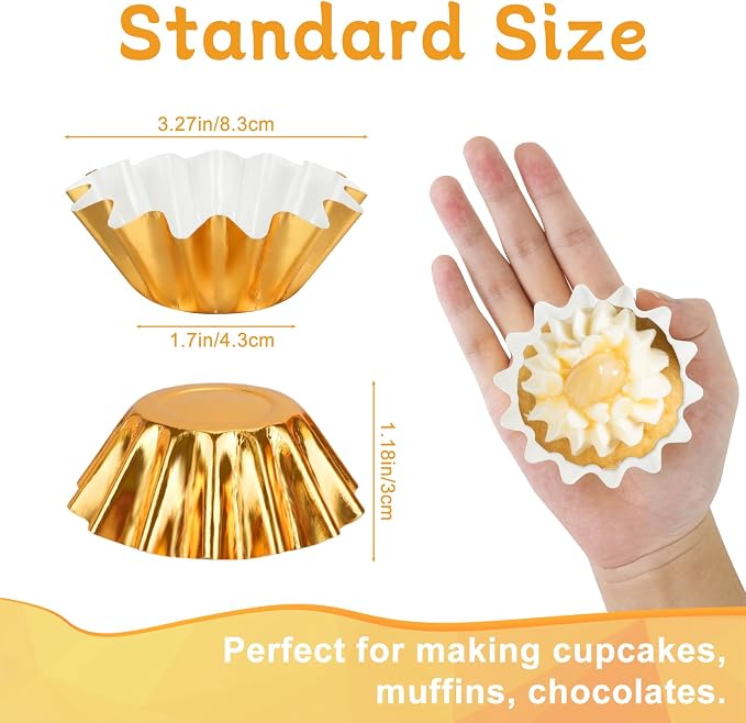 200 PCS Baking Cups Cupcake Liner Flared Muffin Wrappers (Gold+White) | Standard Greaseproof Coated Brioche Paper Cup for Wedding Birthday Holiday Party or Baby Shower