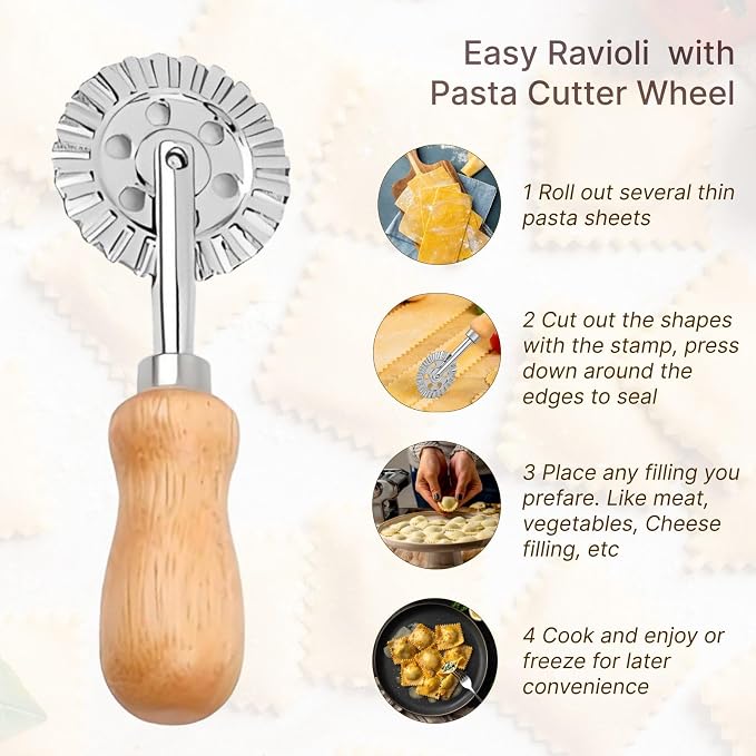 Pasta Cutter Wheel Ravioli Crimper Pizza Dough Cookie Cutting Wheel Dumpling Noodle Making Roller Durable Zinc Alloy Kitchen Tool for Baking Cooking