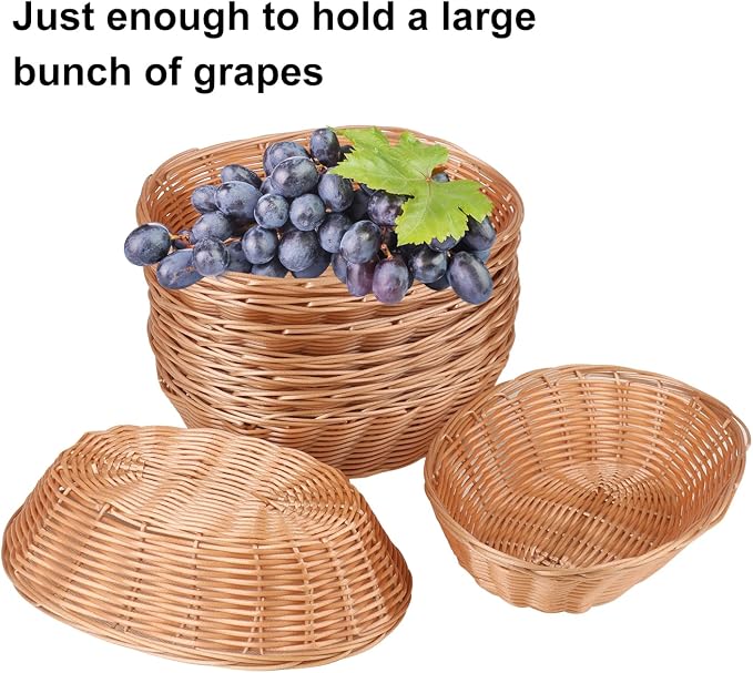 20 Pack Oval Poly Wicker Basket, 9 x 6 x 2.6 Inch Poly Wicker Bread Baskets, Medium Size Gift Baskets for Kitchen, Christmas Gifts, Centerpiece Display, Storing Bread, Fruits, Vegetables, by GNIEMCKIN