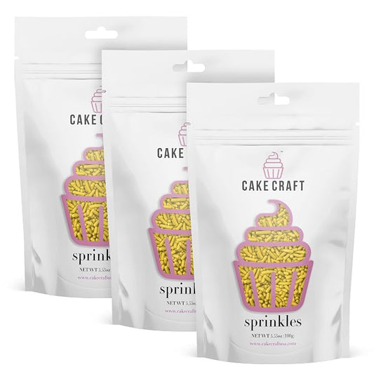 Cake Craft Sprinkles – 3-Pack (100g Each) | Decorating Cakes, Cupcakes, Cookies & More | Yellow – Jimmies