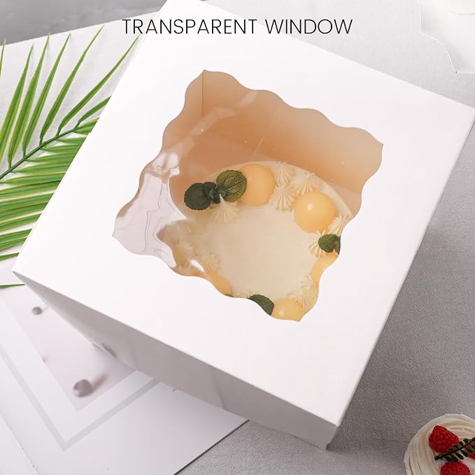 VGOODALL 2PCS Cake Boxes with Window, 8 x 8 x 8 Inches White Bakery Boxes Square Cardboard Cake Containers for Birthday Party Wedding…