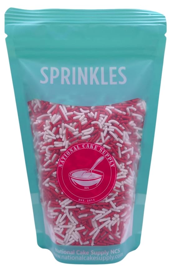 NCS Red & White Jimmies Edible Sprinkles – Cupcake, Cake & Cookie Decorations, 7 oz