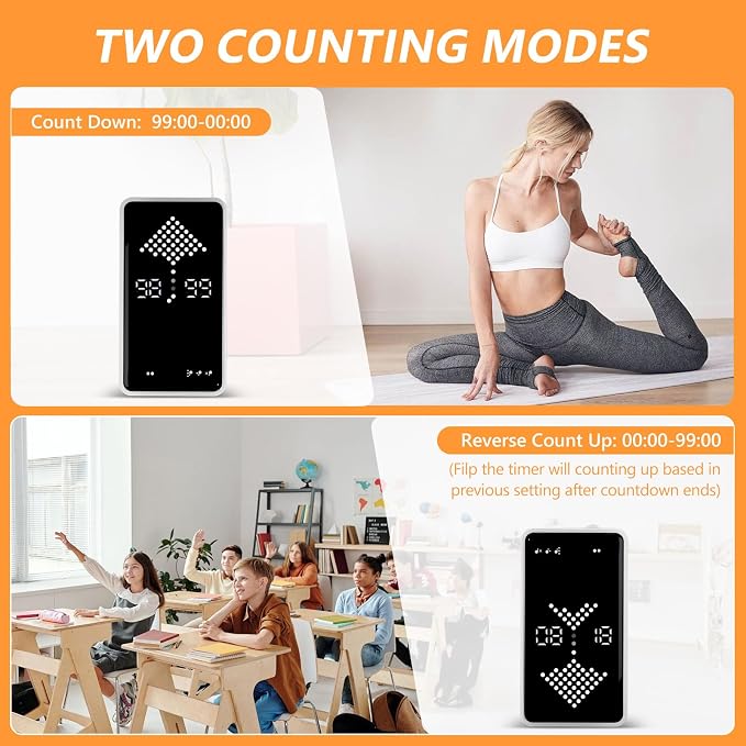 GuDoQi Digital Hourglass Timer, 1-99 Mins Adjustable Magnetic Rechargeable Digital Countdown ADHD Timer, Mute/Low Volume/High Low Volume Modes for Work, Study, Back to School, Kitch, White