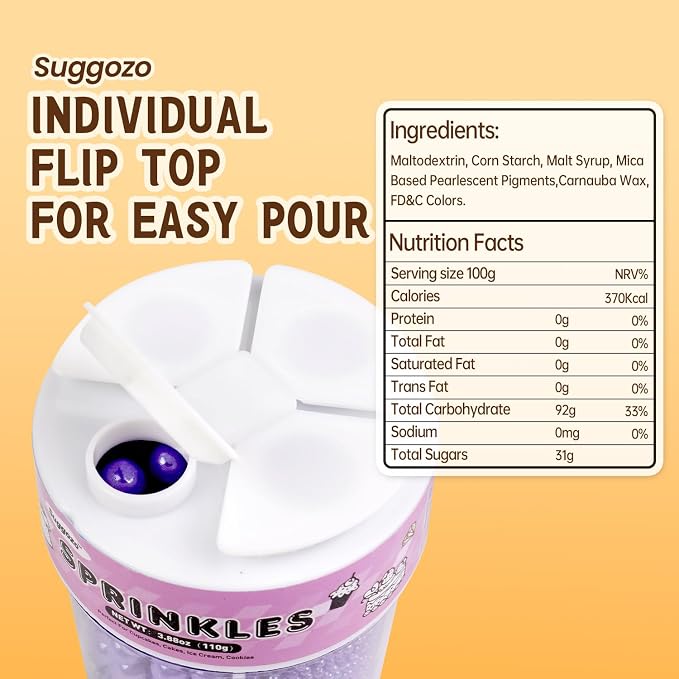 Purple Sprinkles for Cake Decorating, 110g/3.88oz Purple Pearl Sprinkles 4 Sizes Mix for Cake Cupcake Cookie Baking Donuts Ice Cream Toppings