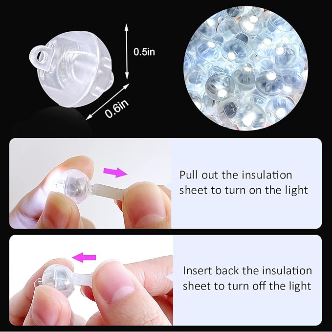ZGWJ 100PCs White Balloon Lights Mini, Battery Powered, Long Standby Time Waterproof Tiny Led Round Flash Light for Paper Lantern Balloon Party Easter Eggs Wedding Christmas Halloween Decorations