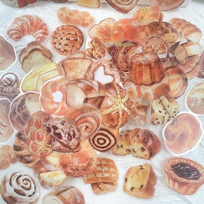 Bread Stickers,100pcs Aesthetic Cute Bakery Dessert Decals Realistic Breakfast Pastry Junk Journal Scrapbook Stickers for Laptop Notebook Planner Kawaii Kitchen Food Decor Craft Gift