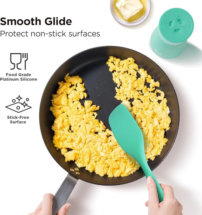 Kitchen Mama WaltzGrip Platinum Silicone Scraping Spatula, Teal | Heat Resistant, Seamless, Non Stick, Flexible Bowl Scraper, For Mixing, Baking, Stirring