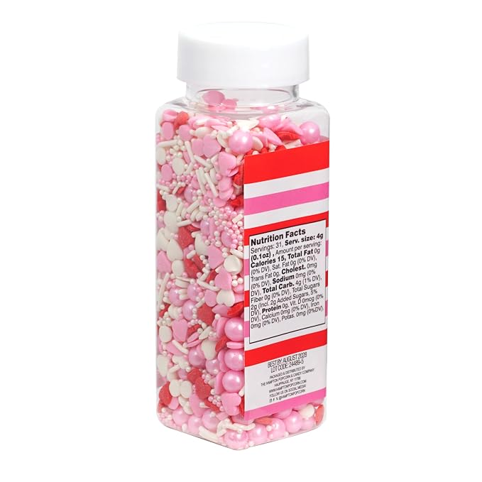 Hearts & Pearls Red, White and Pink Sprinkle Mix 4.4 oz, Valentines Sprinkles For Cake Decorating, Baking, Ice Cream & More, The Hampton Candy Company