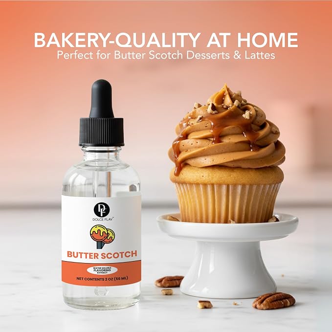 Dolce Flav Natural Butterscotch Extract 2 oz – Kosher, Sugar-Free, Concentrated Rich Butterscotch Flavoring for Baking, Beverages & Desserts, Includes Measured Dropper