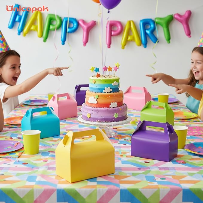 UnicoPak 30 Pack Yellow Party Favor Bag Boxes, Gable Gift Boxes for Candies Treats Goodies Cookies, Ideal for Yellow Party Favors, Themed Birthday Party, Valentine's Day, 6.5x3.5x3.5 Inches