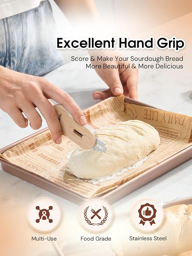 Bread Lame Sourdough Scoring Tool, Magnetic Bread Scoring Tool with 5 Retractable Razor Blades, Sourdough Bread Baking Supplies, with Scoring Patterns Booklet & Pan Scraper, Push-Pull Safety Design