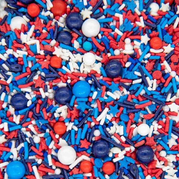 4th of July Sprinkles for Baking Cake, Cookie, Cupcake Decorating - 4th of July Cake Decorations in Red White Blue with Jimmies, Nonpareils, Star Quin Patriotic for Cupcakes