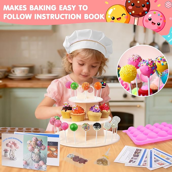 Cake Pop Maker Kit 618Pcs with 5 Silicone Mold Sets - 3 Tier Display Stand, Chocolate Candy Melting Pot, Piping Tips and Coupler, Measuring Cup, Muffin Cupcakes, Lollipop Sticks, Valentine Easter Gift