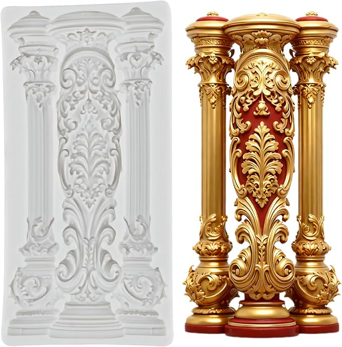 European Vintage Roman Column Silicone Mold Baroque Relief Pattern Pillar Fondant Molds for Cake Decorating Cupcake Topper Candy Polymer Clay Chocolate Gum Paste