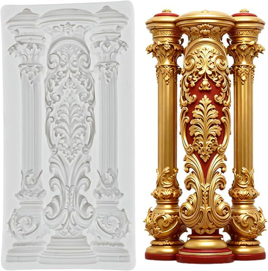 European Vintage Roman Column Silicone Mold Baroque Relief Pattern Pillar Fondant Molds for Cake Decorating Cupcake Topper Candy Polymer Clay Chocolate Gum Paste