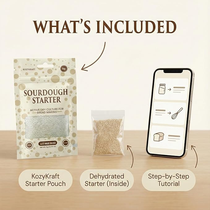 Sourdough Starter Culture – Dehydrated Wild Dry Yeast for Baking Homemade Artisan Bread – Organic, Non-GMO, Fresh, Long-Lasting & Beginner-Friendly (20 Grams)