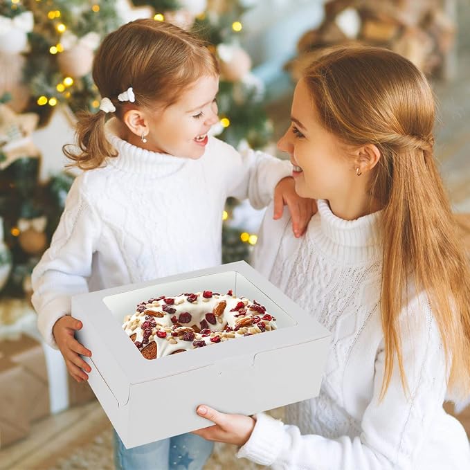 50 Pack White Bakery Boxes with Window, 9x6x3 Inch, for Pastry, Dessert, Pies Packaging, Great for Birthday Party