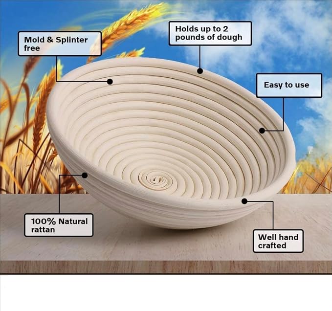 Premium Bread Proofing Basket Set – 9" Round & 10" Oval Sourdough Baskets with Dough Whisk, Bread Lame, Scraper & Silicone Brush – Rattan Bread Baking Kit for Perfect Fermentation & Artisan Loaves