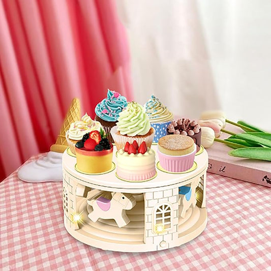 Rotating Dessert Machine Cake Stand, Cake Turntable Automatic Rotating Cupcake Display Stand with Light and Music for Cake, Cupcake Decorating Supplies