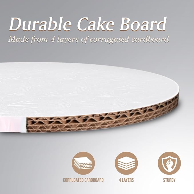 Cakebon Round Cake Boards - Sturdy 1/2 Inch Thick Cake Drums - 12 Inch Professional Base para Pastel Fully Wrapped Edges White 6-Pack