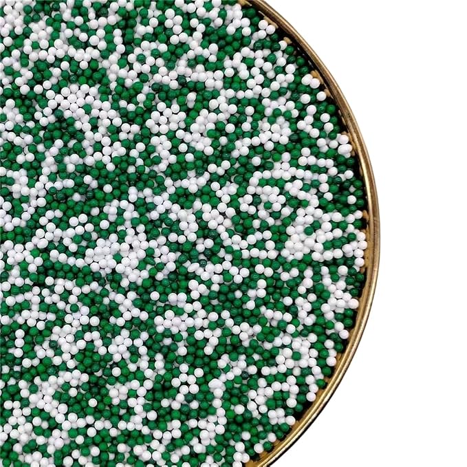 Chrismas Nonpareils Edible Sprinkles 130g/4.6oz, White Green Pearl Sprinkles for Cake Decorations, Baking, Ice Cream, Cookies Cupcake Topper Sugar Pearls for Cake Decorating (2mm Greenery)